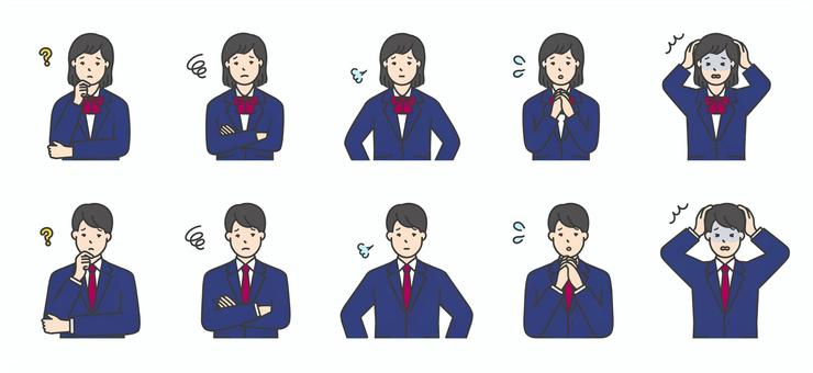 女子学生と男子学生の上半身イラスト素材 女子高生,男子高生,高校生,中学生,学生,制服,ブレザー,学校,悩む,疑問のイラスト素材