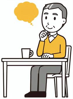 ニット中年男性(黄)-036-全身  ニット中年男性(黄)-036-全身 考える,おじさん,男性,中年,お父さん,パパ,シニア,ミドルエイジ,人物,かわいいのイラスト素材