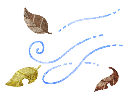 ワッペン風テクスチャな木枯らし 木枯らし,風,枯れ葉,落ち葉,冬,布地,布,晩秋,冬将軍,季節のイラスト素材