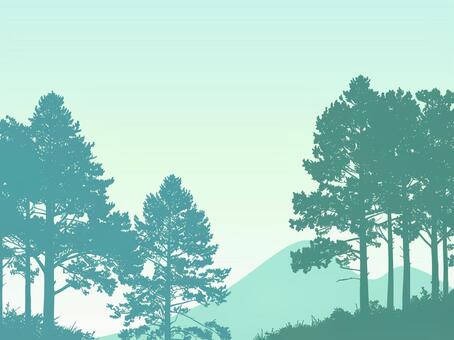 左右に広がる森のシルエットカラー2 森,林,木,樹木,シルエット,自然,風景,森林,木立,枝のイラスト素材