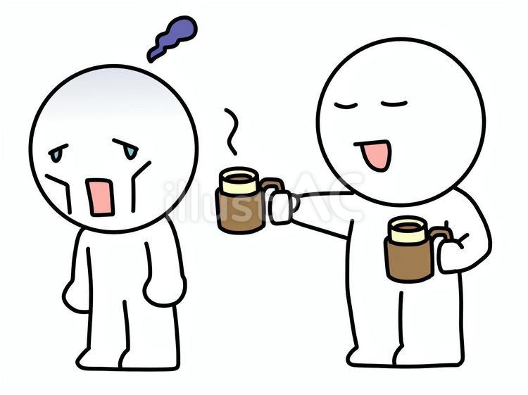 悲しむ人にコーヒーを差し出す棒人間 珈琲,棒人間,コーヒーのイラスト素材