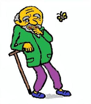 蝶々と爺さん 男性,おじいさん,蝶,杖,ひらひらのイラスト素材