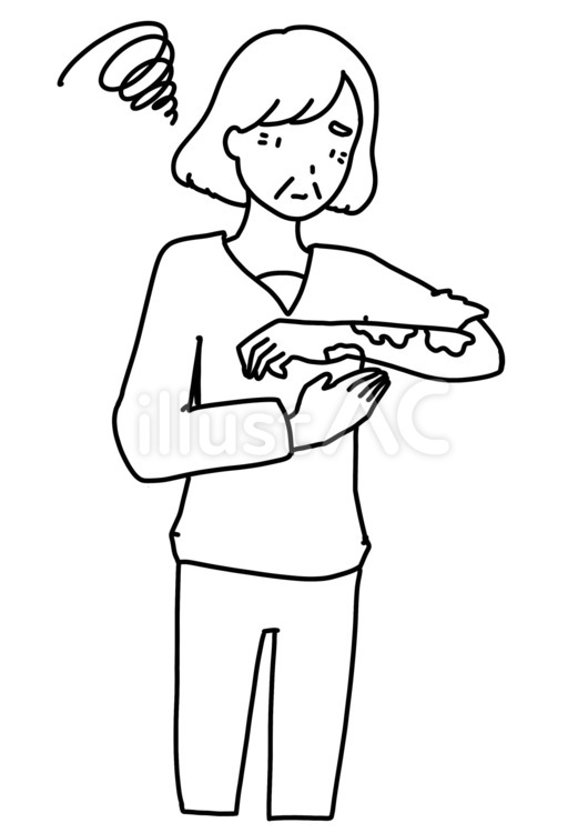 腕にあざのあるおばあさん　線画 おばあさん,痣,腕のイラスト素材