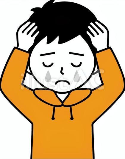 頭を抱えて泣く男の子2 目を閉じる