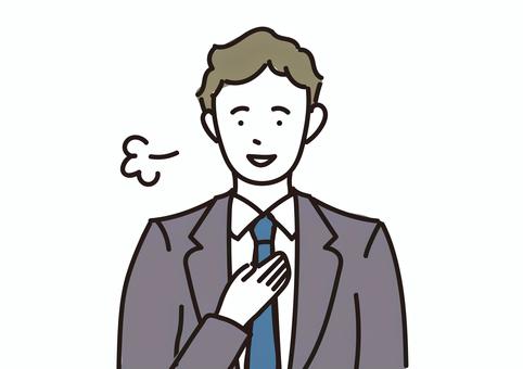 ホッと安心する茶髪ビジネスマン男性 安心,ホッ,信頼,安らぎ,ひと息,先生,実績,安全,保険,保証のイラスト素材