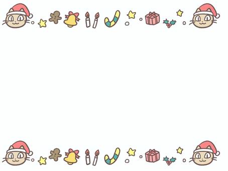 猫とクリスマスのモチーフの背景フレーム