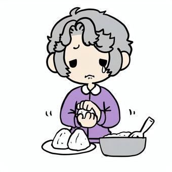 おにぎりを握る泣くおばあさん おにぎりを握る泣くおばあさん おばあさん,おにぎり,握る,泣く,涙,悲しい,不満,不安,日常,ストレスのイラスト素材