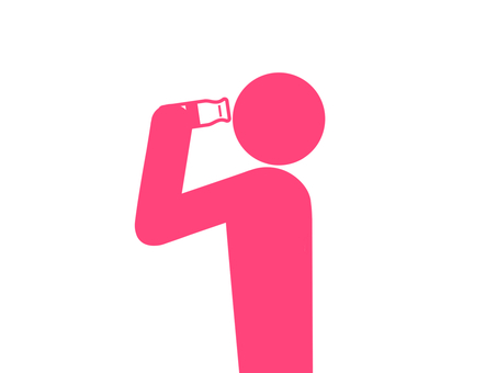 瓶入り牛乳を飲む人のピクトグラム（赤） 牛乳,瓶牛乳,ミルク,飲み物,水分補給,美味しい,ゴクゴク,ゴクリ,グビグビ,湯上がりのイラスト素材