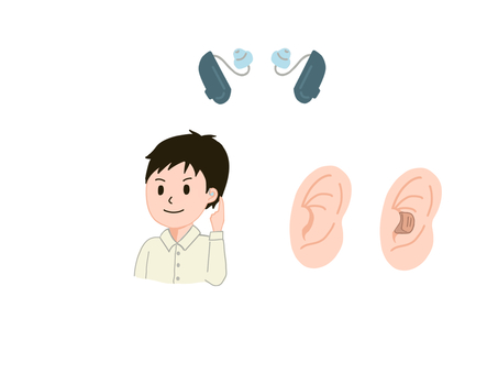 補聴器のイラスト 難聴,耳,補聴器,カナル型,男性,耳鼻科のイラスト素材