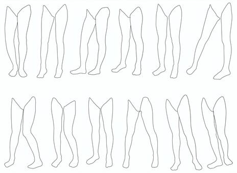 女性レッグモデル輪郭イラスト集p2-12 人体,身体,女性,パーツモデル,レッグモデル,ポージング,脚タレ,脚,つま先,足のイラスト素材