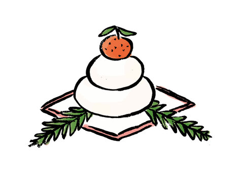 鏡餅のイラスト 筆,筆ペン,墨,手書き,日本,鏡餅,お餅,伝統,文化,橙のイラスト素材