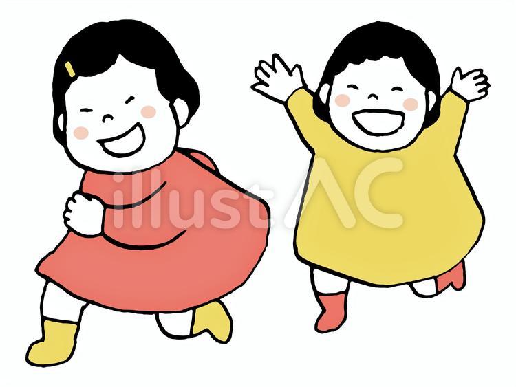 追いかけっこ　姉妹　仲良し 追いかけっこ,姉妹,仲良しのイラスト素材
