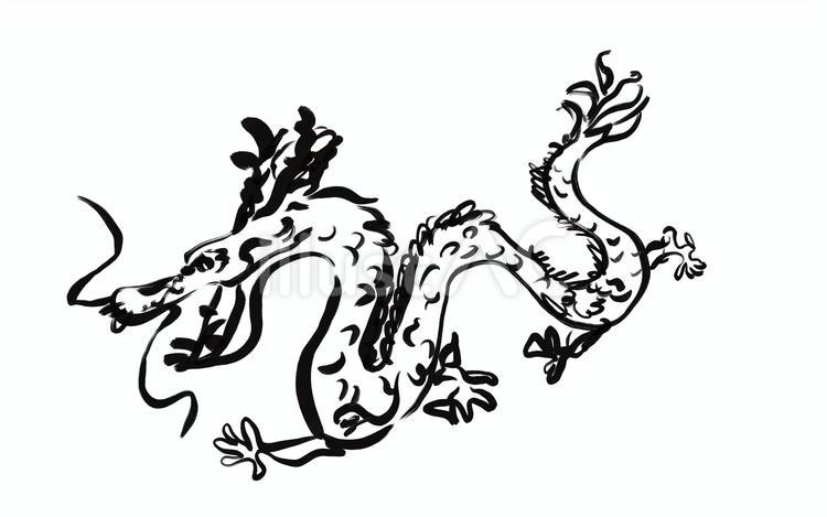 龍の水墨画 黒,線画,シンプルのイラスト素材