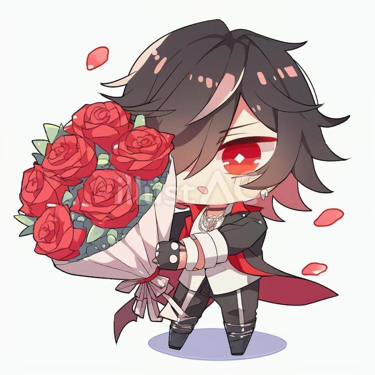 花束を持った王子様_ちびキャラ_男の子 男の子,２頭身,ちびキャラのイラスト素材