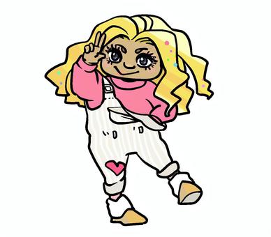 ギャルっぽい女の子 ギャルっぽい女の子 ギャル,金髪,女の子,サロペット,つけまつげのイラスト素材