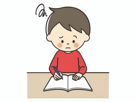 問題が解けない男の子 勉強,宿題,学習,悩む,困る,考える,わからない,解けない,難しい,疑問のイラスト素材