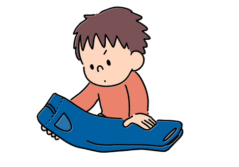 ズボンを畳む子供カラー ズボン,洗濯物,家事,お手伝い,子供,真剣,長ズボン,手書き,透過,挿絵のイラスト素材