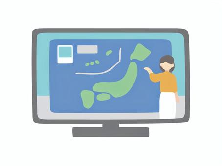 テレビの天気予報と気象予報士 テレビ,気象予報士,日本,地図,予報,情報,放送,人物,女性,ニュースのイラスト素材