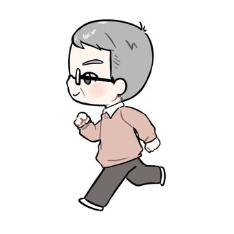 走る年配の男性 おじさん,年配,私服,メガネ,男性,父親,叔父,おじいちゃん,散歩,移動のイラスト素材