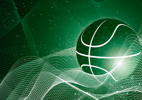 バスケットボールと曲線の緑色の背景素材 スポーツ,バスケットボール,曲線,波形,テクノロジー,光,パーティクル,スタイリッシュ,緑色,背景のイラスト素材