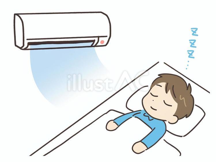エアコンをつけて眠るパジャマの若い男性 男性,エアコン,睡眠のイラスト素材