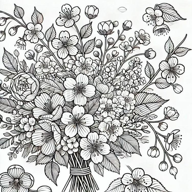 花の塗り絵 植物,花束,ブーケのイラスト素材