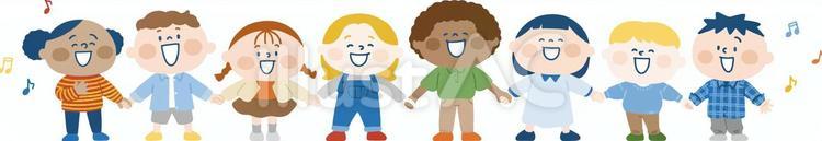 手を繋いで歌う世界中の子どもたち 外国人,多国籍,子どものイラスト素材