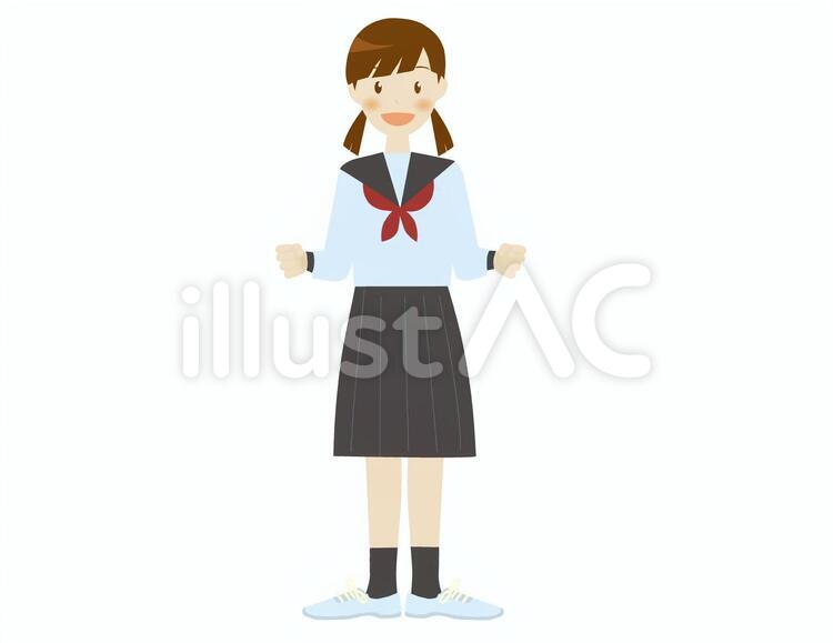 握り拳　セーラー服の女の子 学生,中学生,高校生のイラスト素材