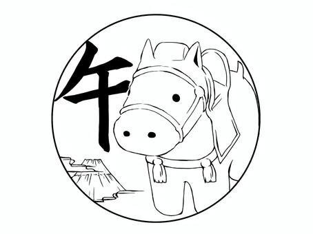 うま年のはんこ風イラスト（黒色） 馬,午年,はにわ,馬型,埴輪,はんこ風,富士山,年賀状,2026年,ワンポイントのイラスト素材