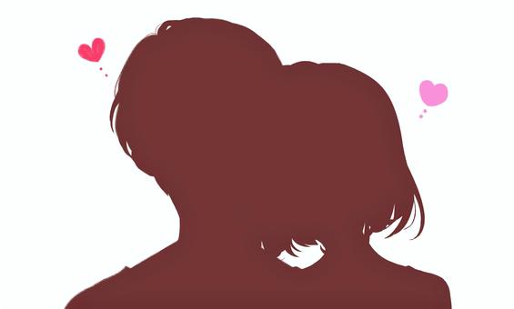 くっつく男女　シルエット 恋愛,恋,いちゃいちゃ,もたれる,ラブラブ,好き,男女,男性,女性,かわいいのイラスト素材