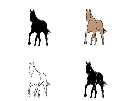 馬 馬,セット,動物,生き物,哺乳類,サラブレッド,競走馬,野生,自然,ポニーのイラスト素材