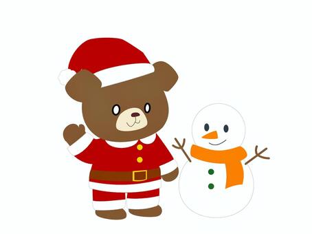 くまサンタとゆきだるま くま,サンタ,ゆきだるま,冬,クリスマスのイラスト素材