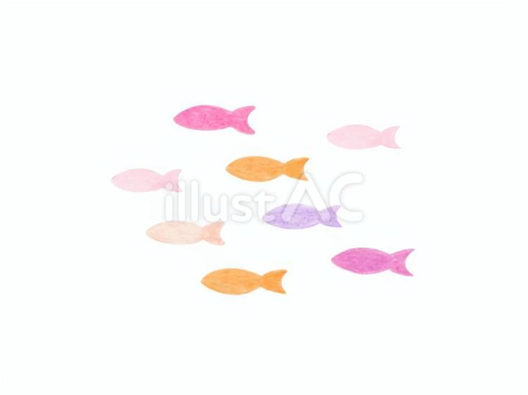 お魚の群れ(ピンク、オレンジ系) 魚,群れ,色鉛筆画のイラスト素材