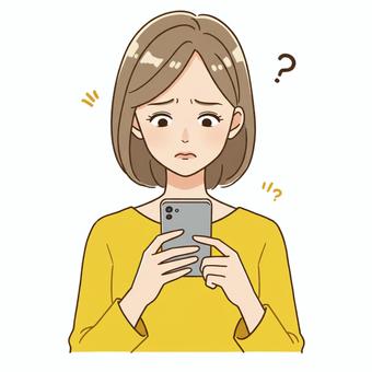 Not knowing how to operate a mobile phone, JPG and PNG Not knowing how to operate a mobile phone, महिला, स्मार्टफोन, बाल भूरे रंग रंगा, JPG and PNG