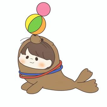 あざらしの子 アザラシ,水族館,かわいい,着ぐるみ,ボール遊びのイラスト素材