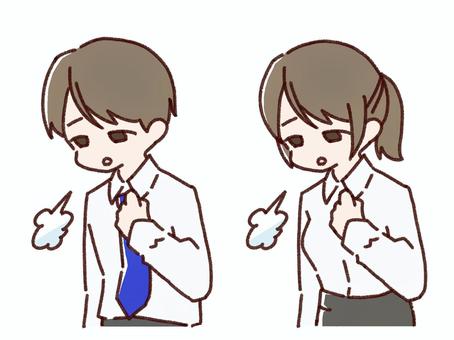 ため息をつくビジネスマン(男女) ため息をつくビジネスマン(男女) ため息,溜息,疲労,疲れた,疲れている,ネクタイ,スーツ,青,ワイシャツ,男性のイラスト素材