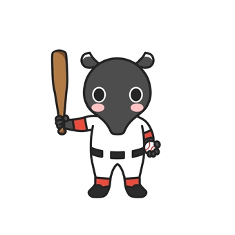 野球のユニフォームを着た動物　バク 野球,バット,ボール,ユニフォーム,試合,練習,スポーツ,チーム,打者,バッティングのイラスト素材