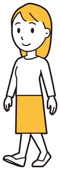  ロングヘア女性(黄)-083-全身 歩く,笑顔,女性,女の子,人物,かわいい,微笑む,にっこり,ニコニコ,ウォーキングのイラスト素材