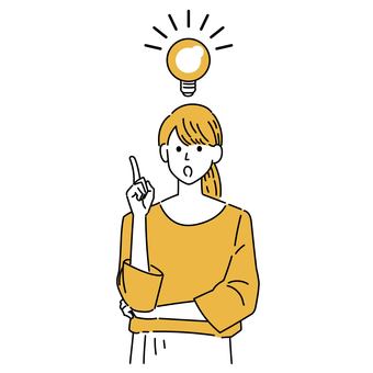 閃いた女性 女性,上半身,電球,アイディア,ひらめき,思いつき,創作,クリエイティブ,点灯,アイデアのイラスト素材