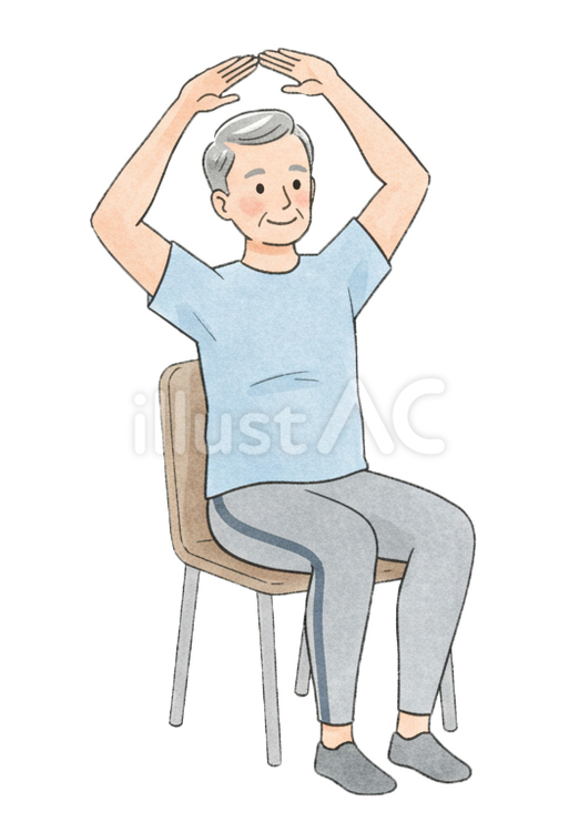 椅子に座って運動している高齢者の男性 運動,健康,生活のイラスト素材