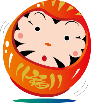 達磨さんのキャラクター 達磨,だるま,ダルマ,縁起,七転び八起き,合格祈願,神社,赤,必勝,家内安全のイラスト素材