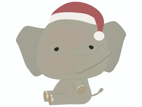 サンタ帽をかぶった象 座る,サンタクロース,帽子,象,動物,かわいい,クリスマスのイラスト素材