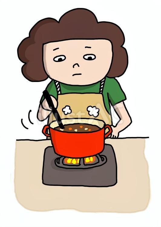 料理をする女性 料理,家事,主婦のイラスト素材