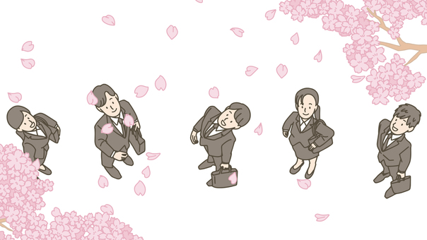 桜の下で見上げる就活生 就活生,スーツ,新入社員,フレッシャーズ,桜,春,ビジネス,男女,俯瞰,入社のイラスト素材