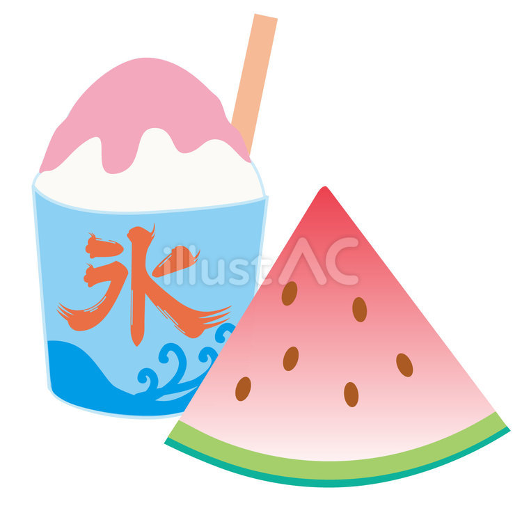 夏の素材64＿かき氷とスイカ かき氷,スイカ,タネのイラスト素材