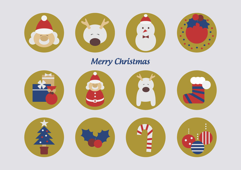 クリスマスシンボル　アイコンのセット クリスマス,アイコン,サンタクロース,雪だるま,トナカイ,ツリー,プレゼント,12月,メリークリスマス,デコレーションのイラスト素材