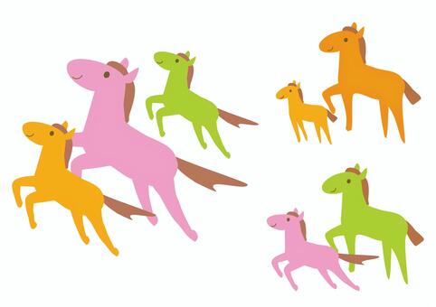 走る馬セット 馬,午年,干支,年賀状,走る,駆ける,動物,躍動のイラスト素材