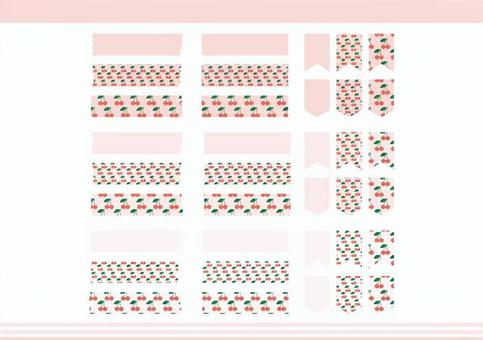 さくらんぼステッカーセット さくらんぼ,くだもの,ピンク,ステッカー,マスキングテープ,デジタルステッカーのイラスト素材