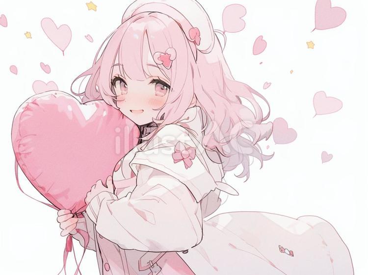 ハートの女の子 女の子,笑顔,ピンクのイラスト素材
