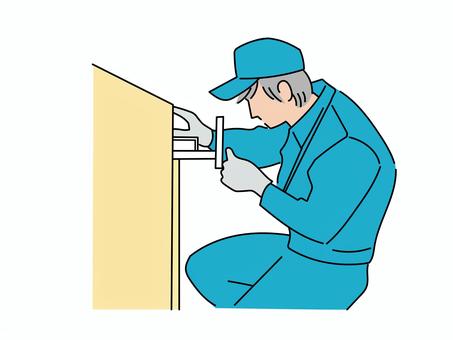 ガス屋さんの点検作業   ブルー ガス屋,ガス,点検,スタッフ,従業員,人物,男性,線画,ブルー,挿絵のイラスト素材